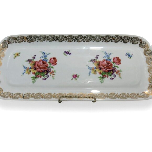 LIMOGES FRANCE Floral Tray Gold Trim Decorative Platter France Vintage 15" - Picture 3 of 11